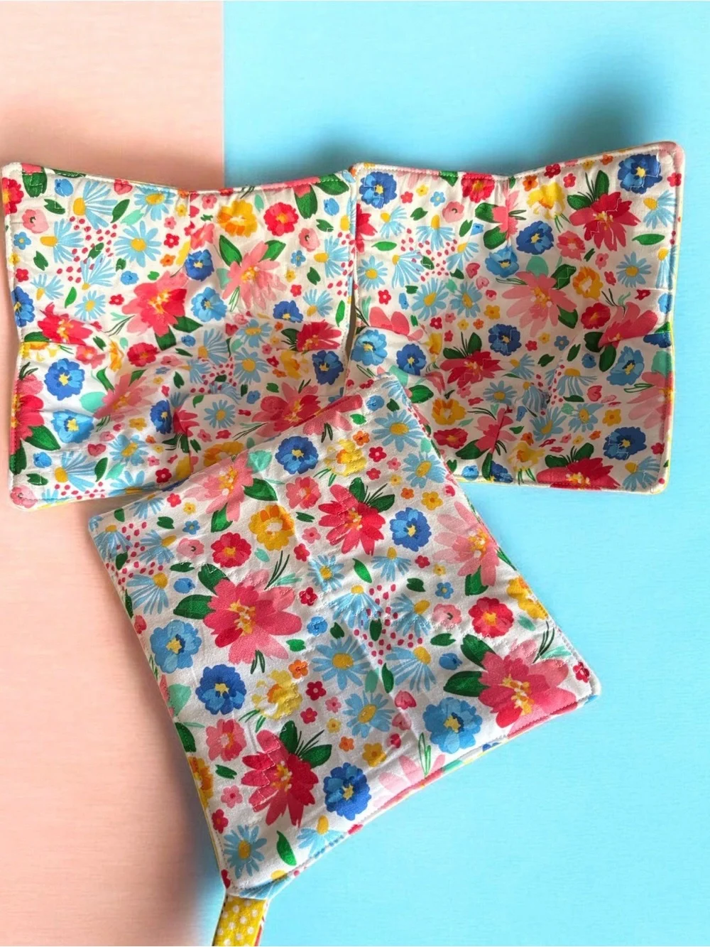 Two Floral Quilted Bowl Cozies & One Matching Potholder (v)